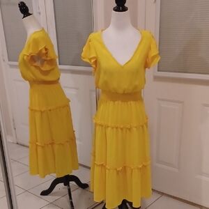 2/$60 Yellow & White Flutter Sleeve Sundress - Size Small